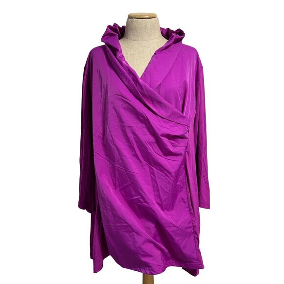 Ulla Popken Elegant Fuchsia Wrap Tunic Top Size XXL 3/4 Sleeves & Draped Collar - Picture 1 of 7